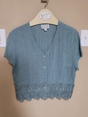 💜2 for $10💜 Bundle and save Sage Green Short Sleeve  Top with Lace Hem